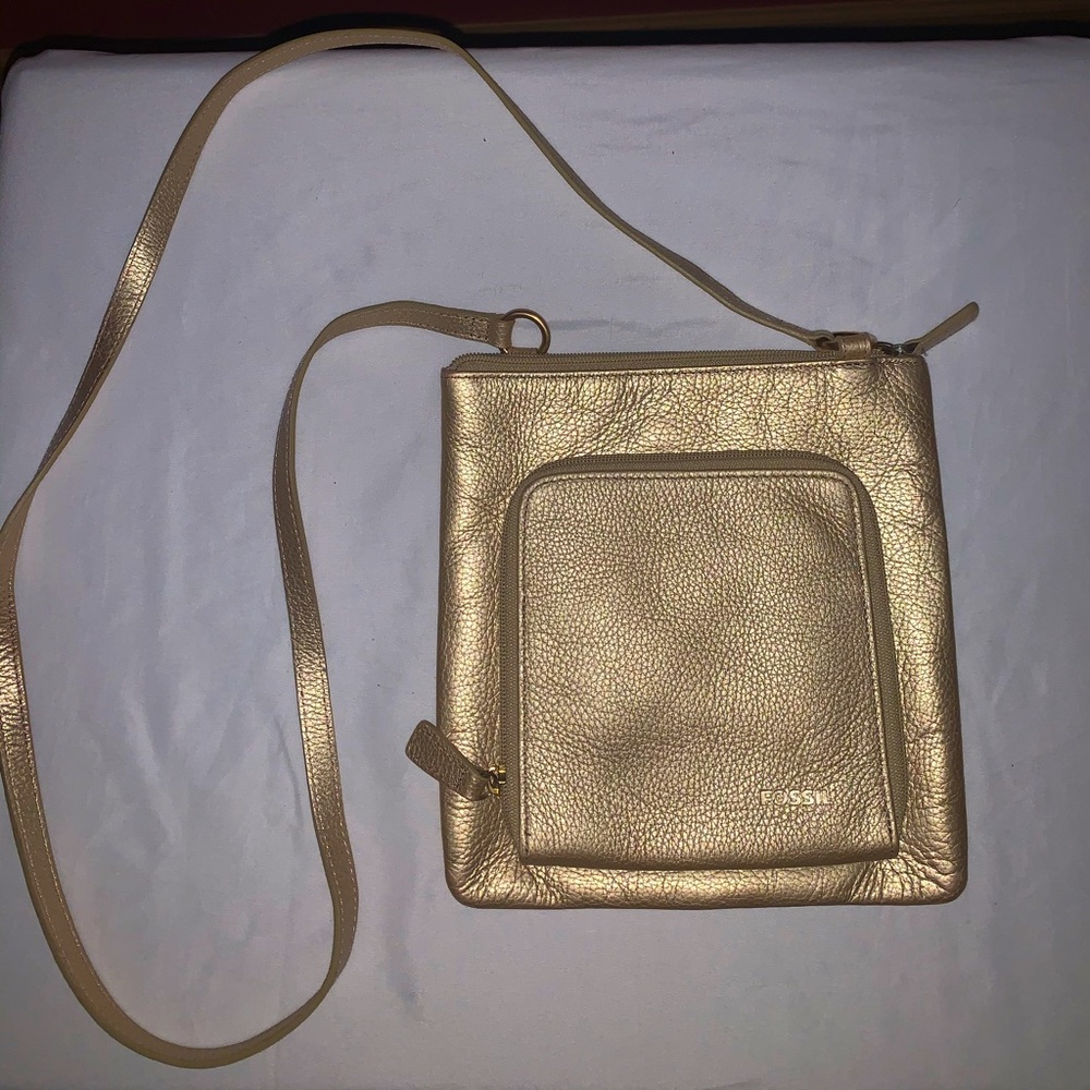 Fossil Gold Leather Crossbody Bag